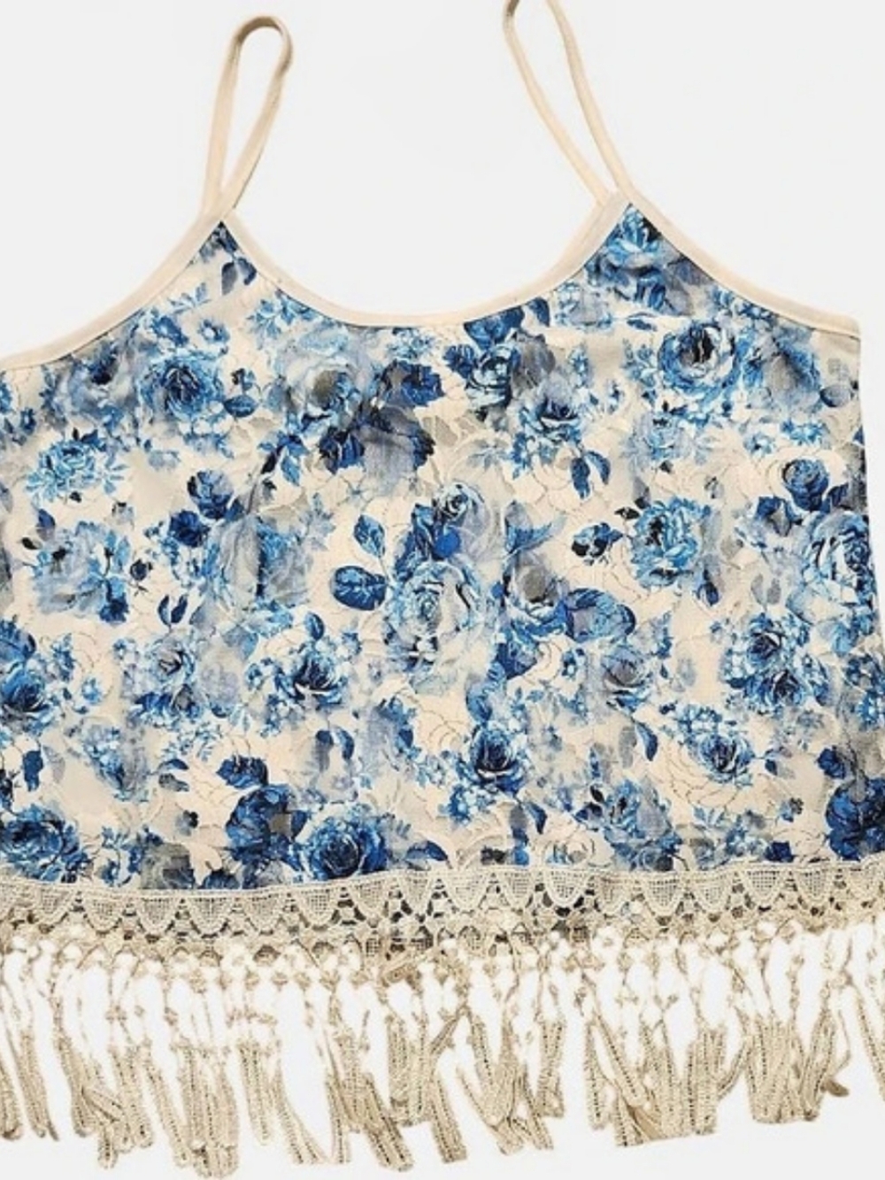 Rue21 Floral Fringe Camisole in Blue & White Like New